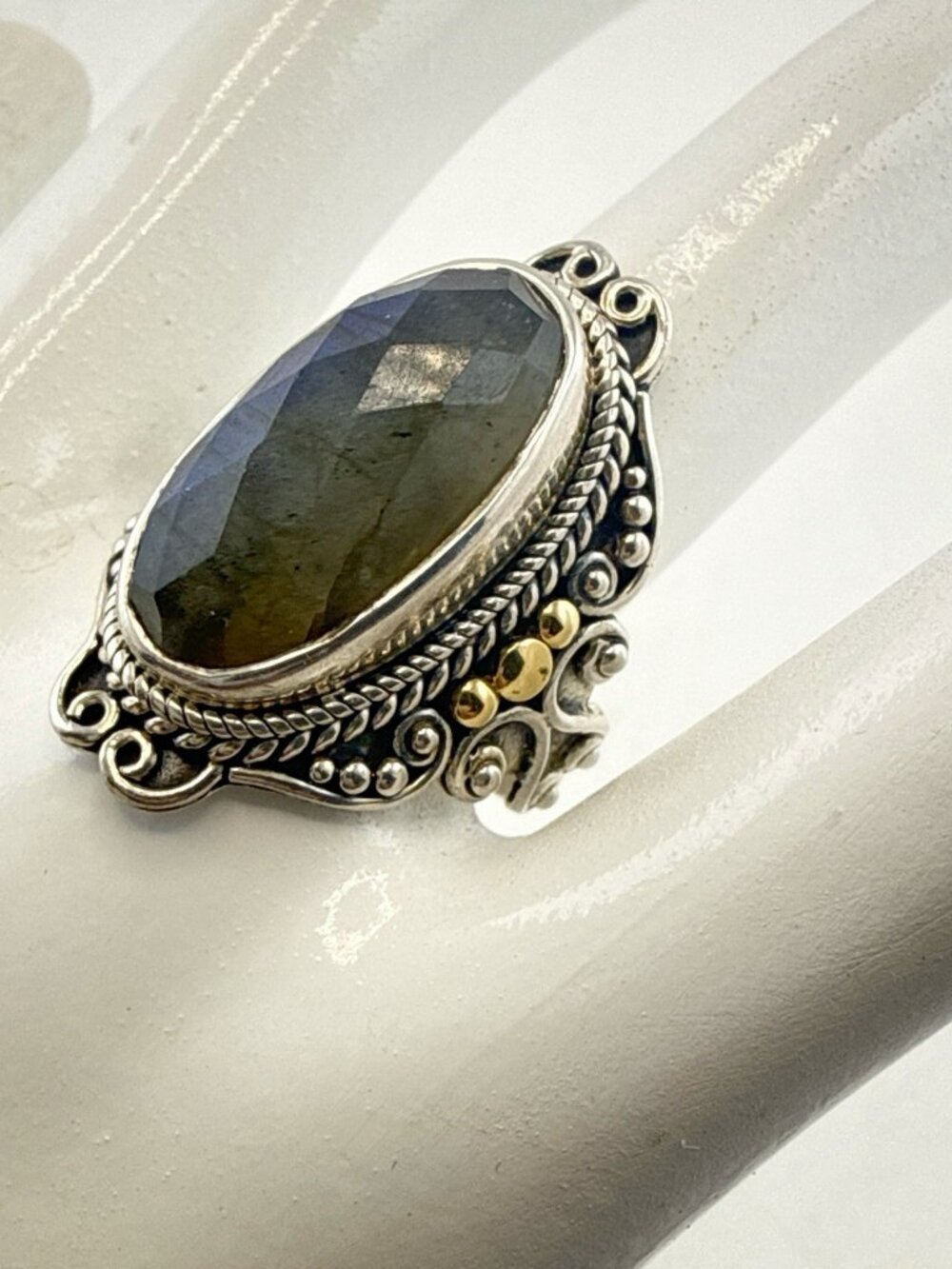 Robert Manse Ring Labradorite Sterling Silver 18k Gold Size 8 Oval Faceted